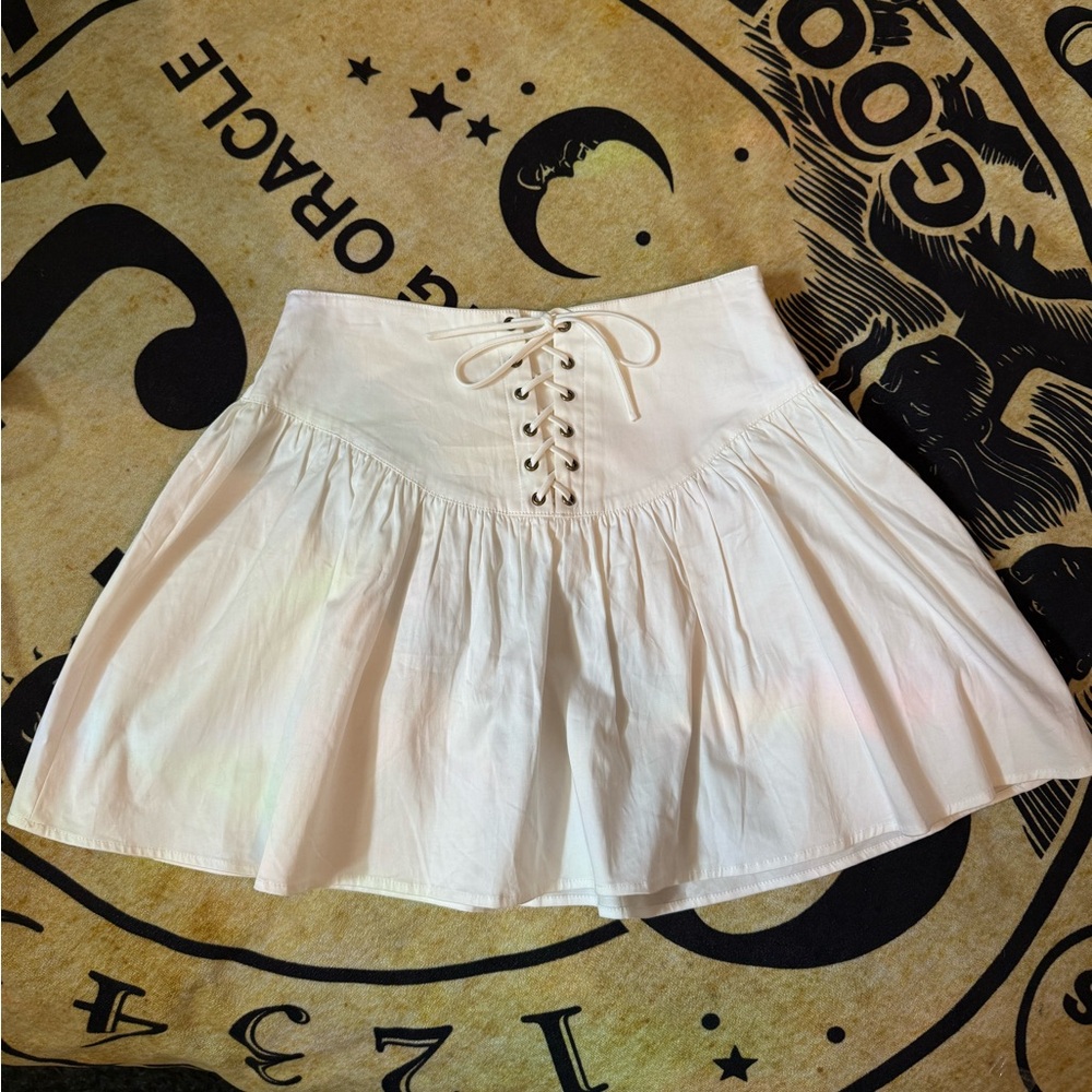 Lace-Up Cream Mini Skirt
